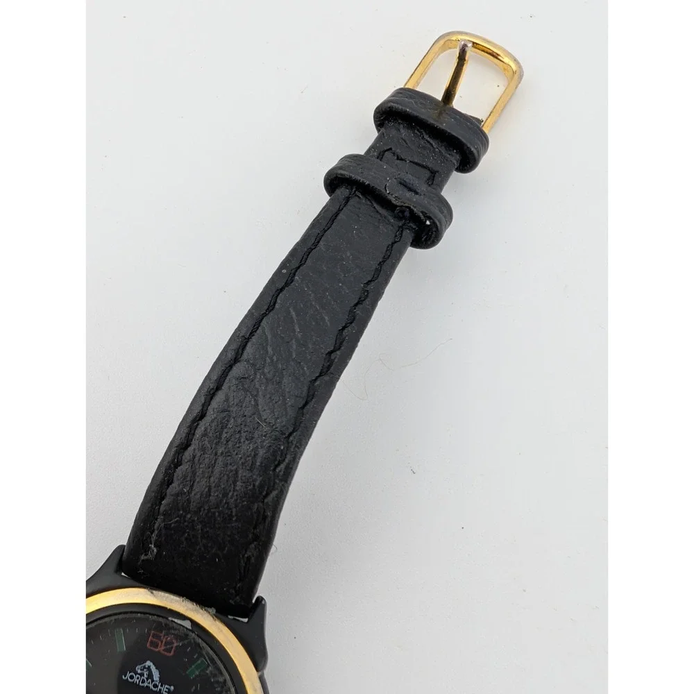 Vintage Jordache Watch Women 23mm Case Black Leather Band- New Battery‎